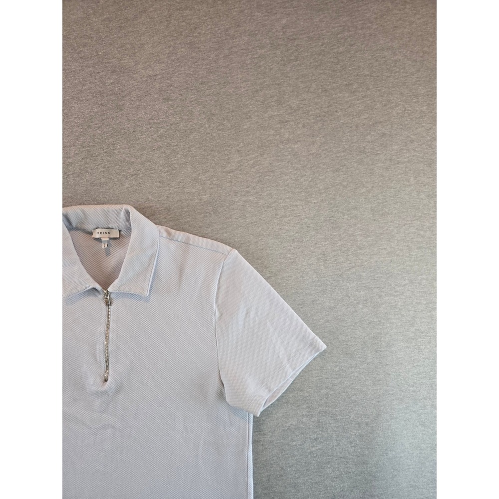 Reiss Billy Zip Polo Mens Size M Light Blue Textured Waffle Knit Short Sleeve - Picture 6 of 13